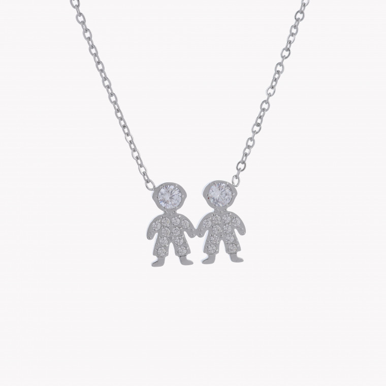 Steel necklace zirconies two boys GB