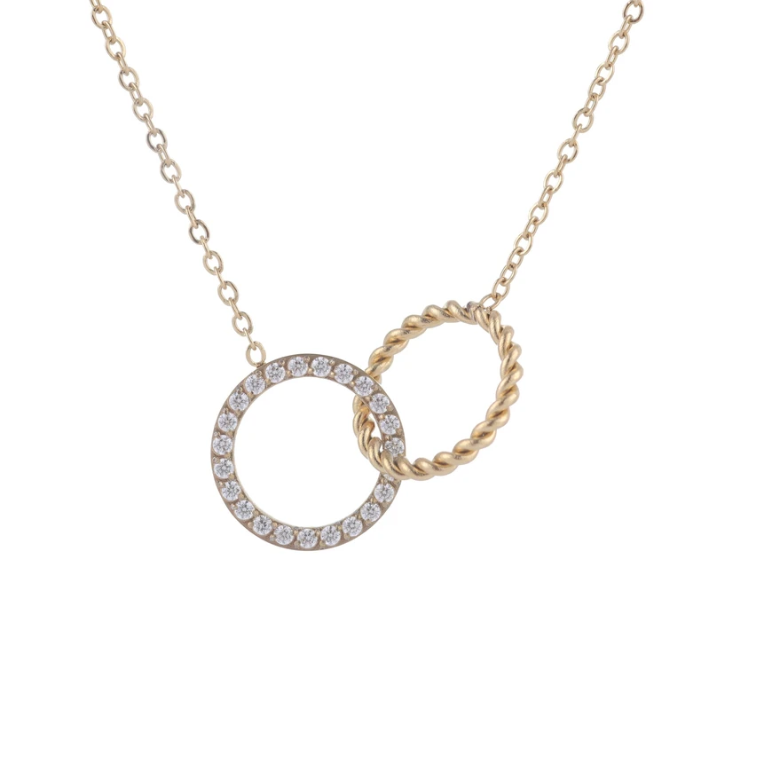Steel necklace and circles zirconies interlaced GB