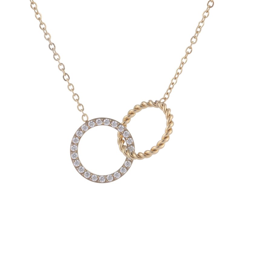 Steel necklace and circles zirconies interlaced GB