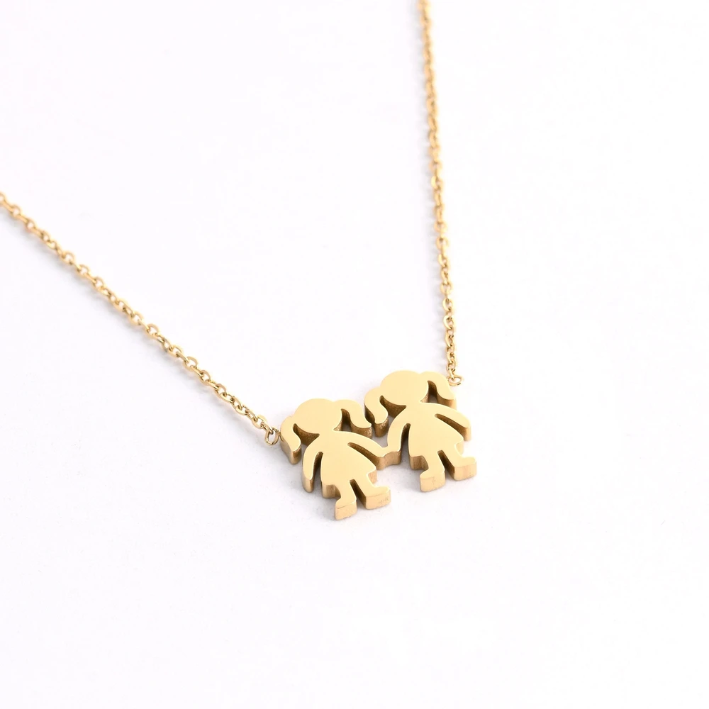 Collier en acier deux filles GB