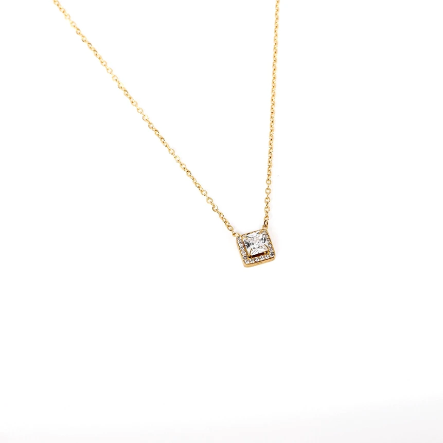 Steel necklace square stone GB