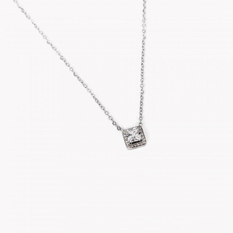 Steel necklace square stone GB