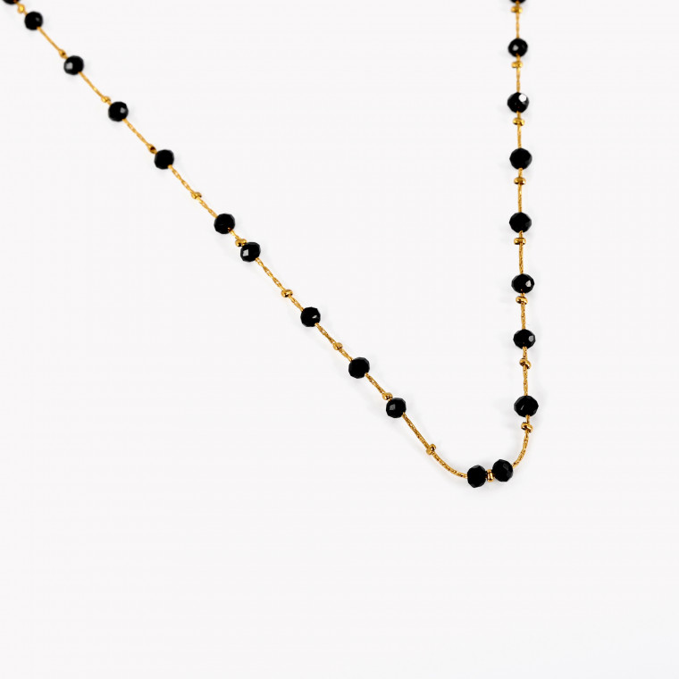 Steel necklace whit black stones GB