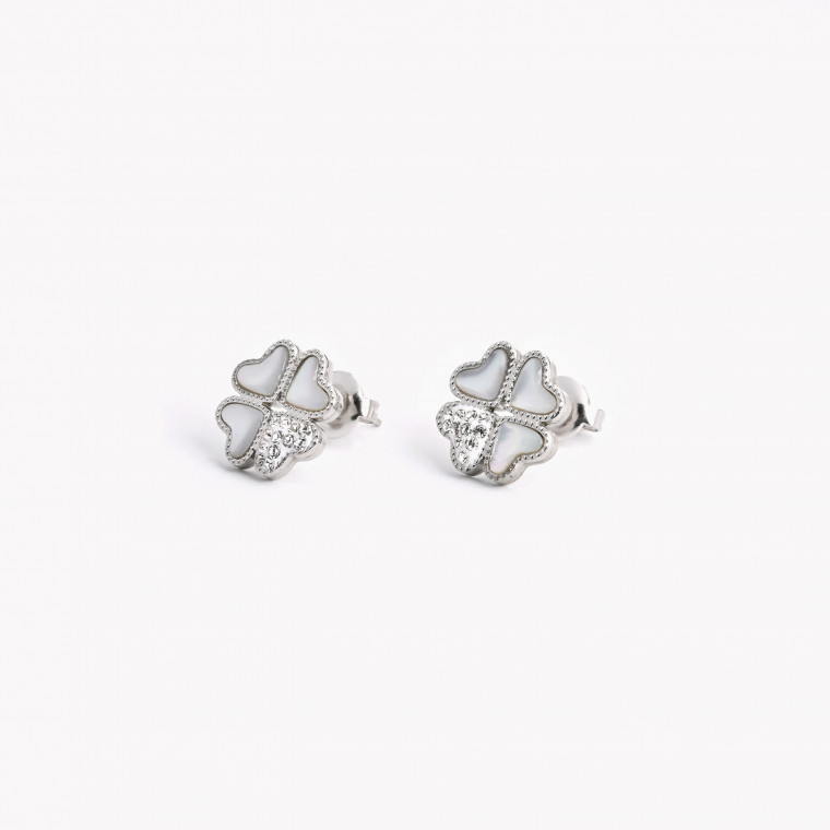 Steel earrings clover and heart GB