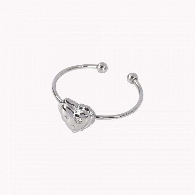 Steel adjustable ring heart and bright GB