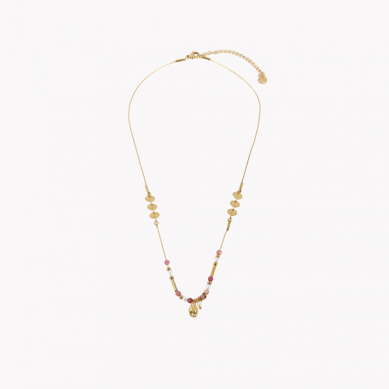 Steel necklace with jade stones GB