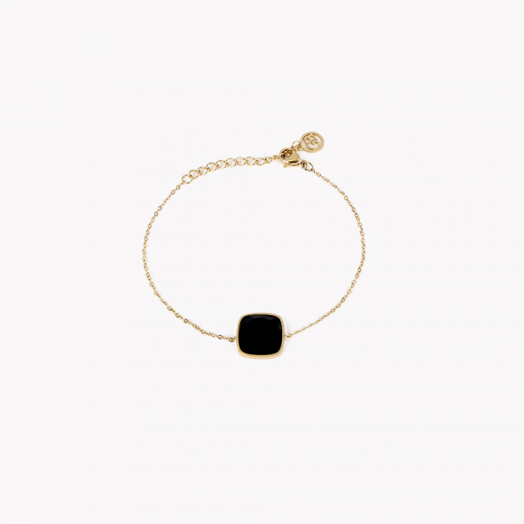 Steel bracelet square black stone GB