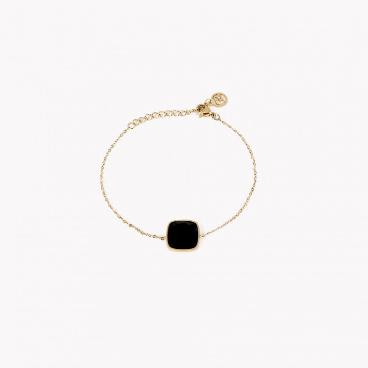 Pulsera en acero cuadrada piedra negra GB 