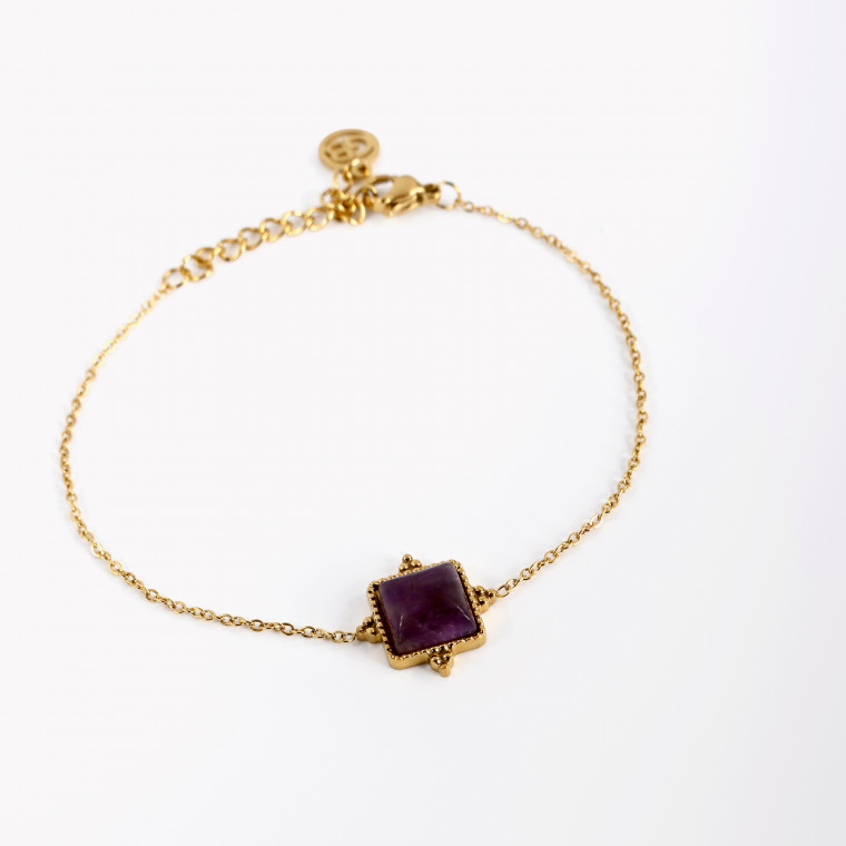 Pulsera en acero irregulares piedra violeta GB