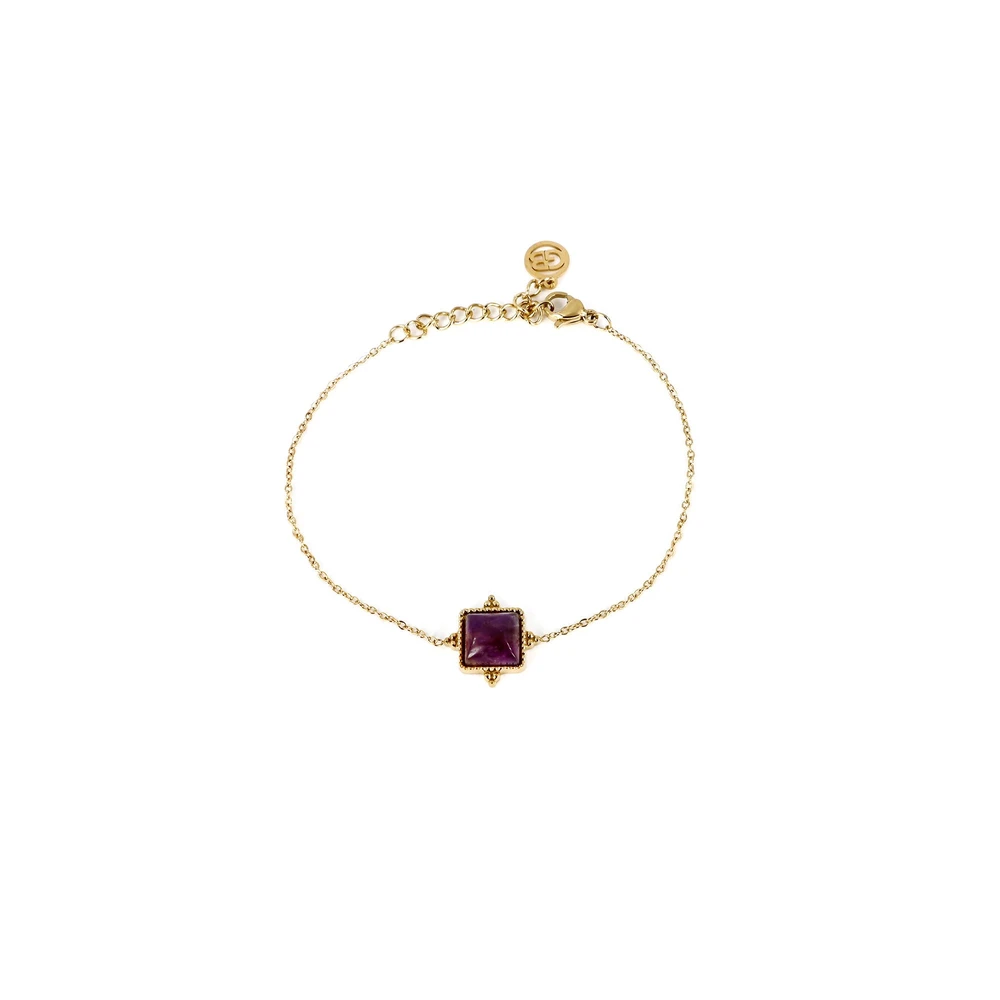 Pulsera en acero irregulares piedra violeta GB