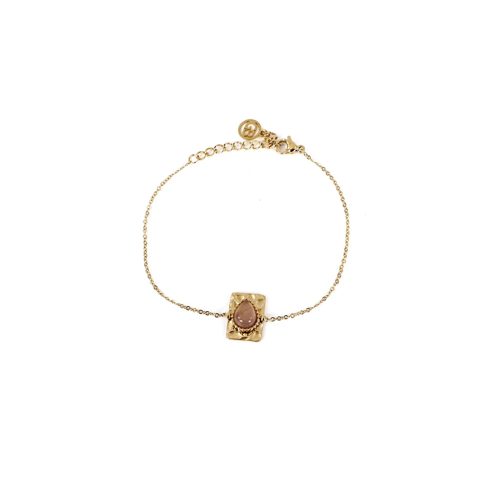 Bracelet en acier pendentif ovale beige GB