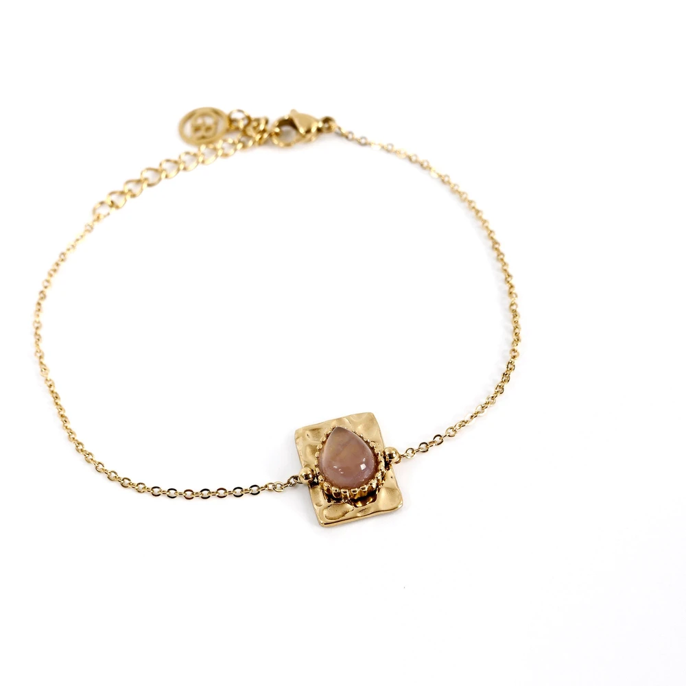 Bracelet en acier pendentif ovale beige GB
