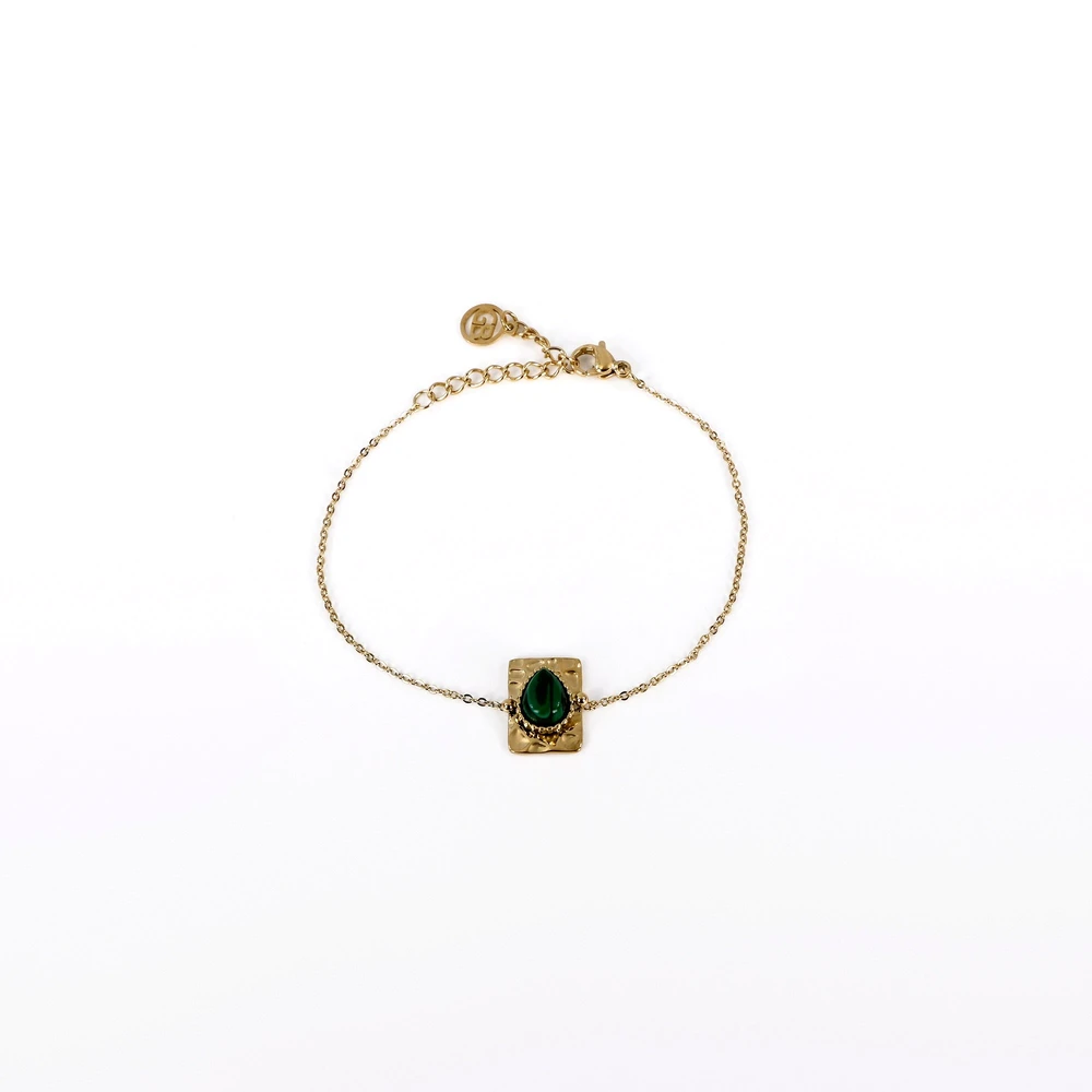 Pulsera en acero colgante oval verde GB