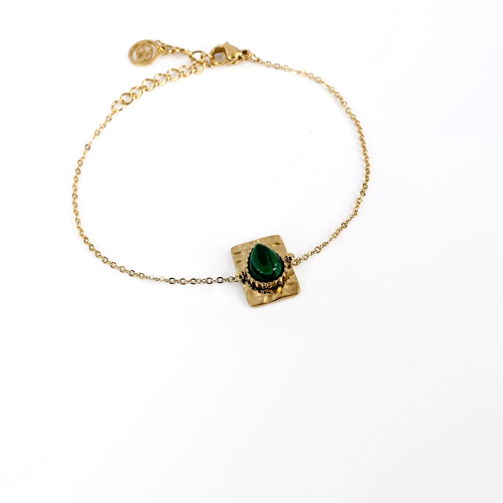 Pulsera en acero colgante oval verde GB