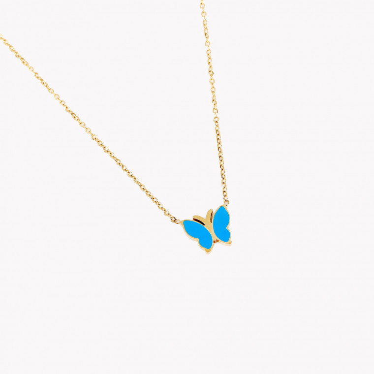 Steel necklace butterfly blue GB