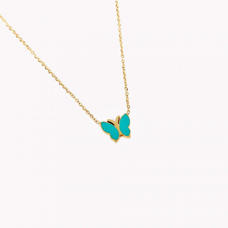 Steel necklace butterfly green GB