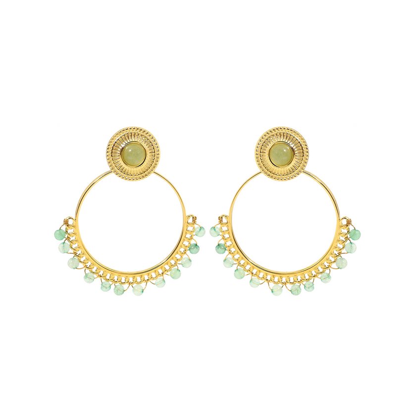 Boucles d'oreilles en acier pierres vert GB