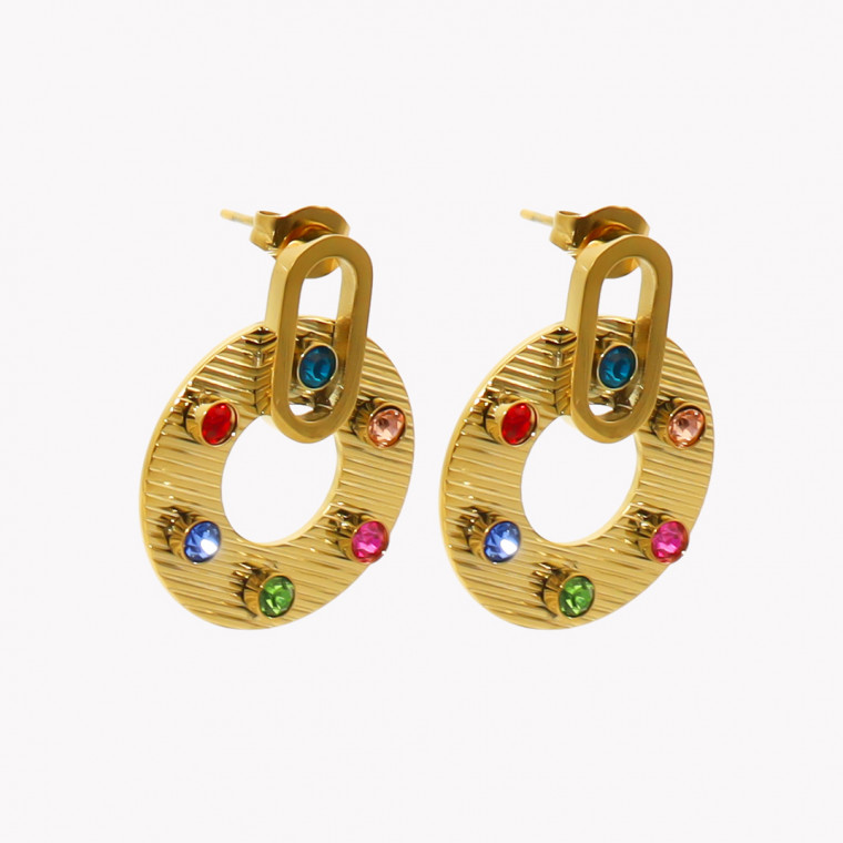 Steel earrings round colorful GB