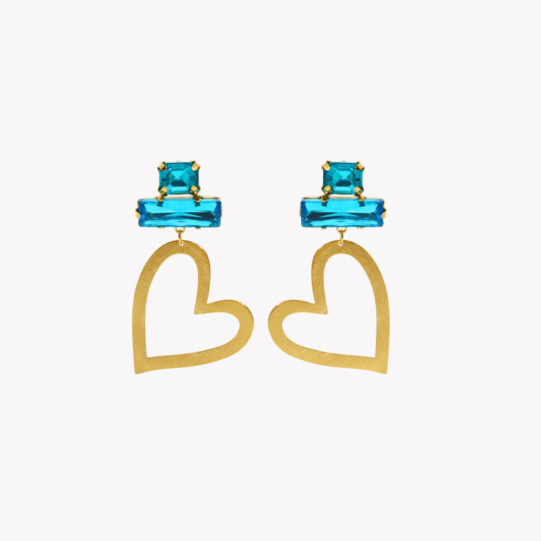 Boucles d&#039;oreilles en acier bleu et coeur GB