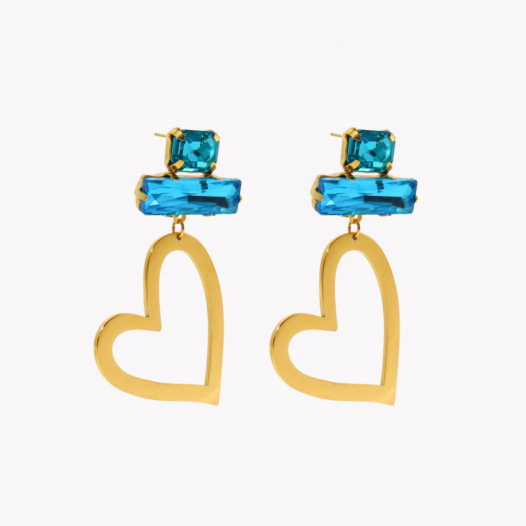 Steel earrings blue and heart GB