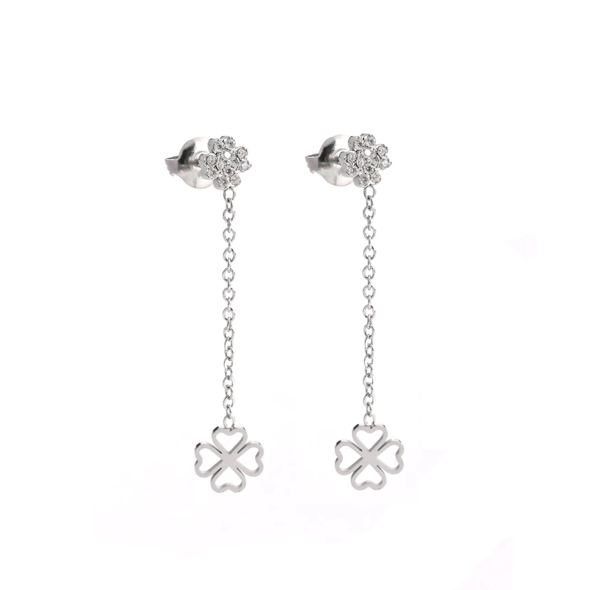 Boucles d'oreilles en acier suspendu avec trèfles GB