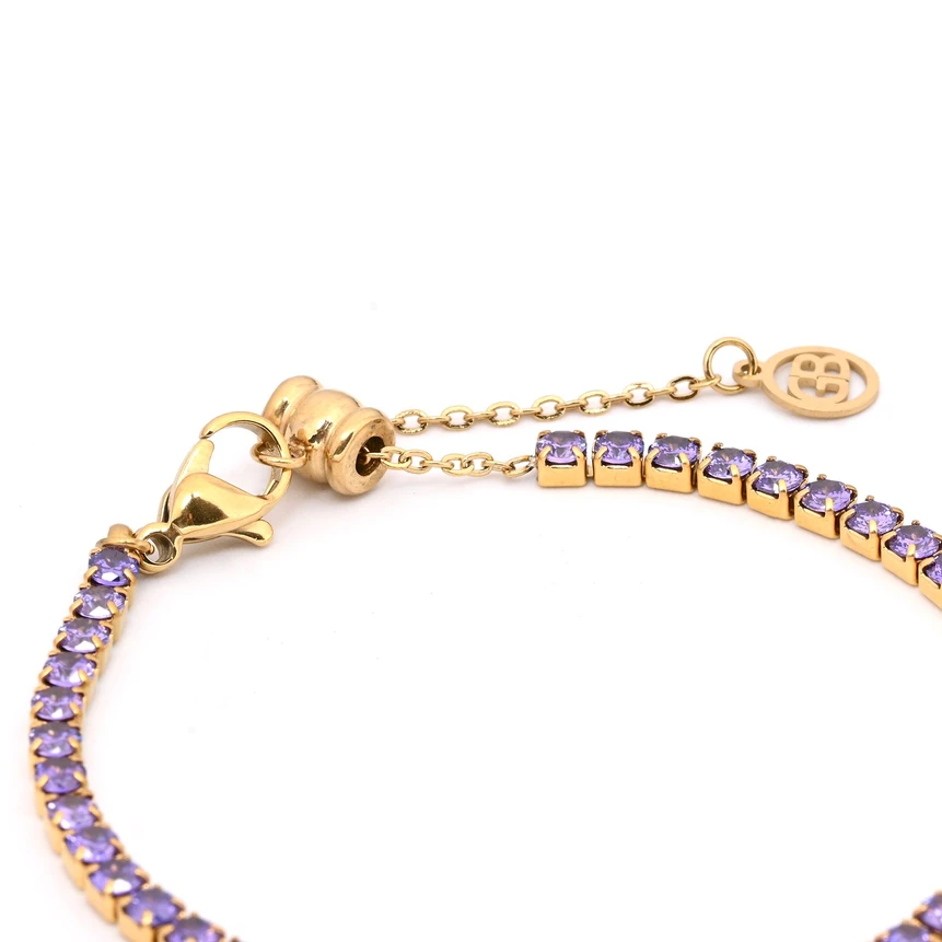 Pulseira em aço riviera quadrada roxa GB
