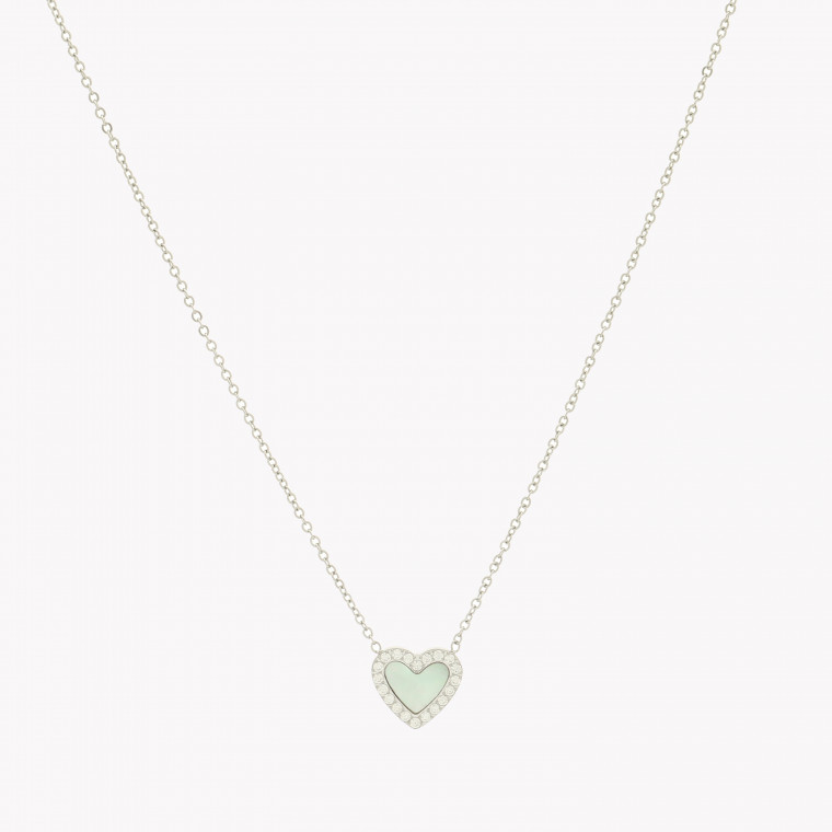 Steel necklace heart mother pearl GB