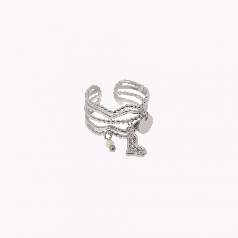 Steel adjustable ring with heart GB