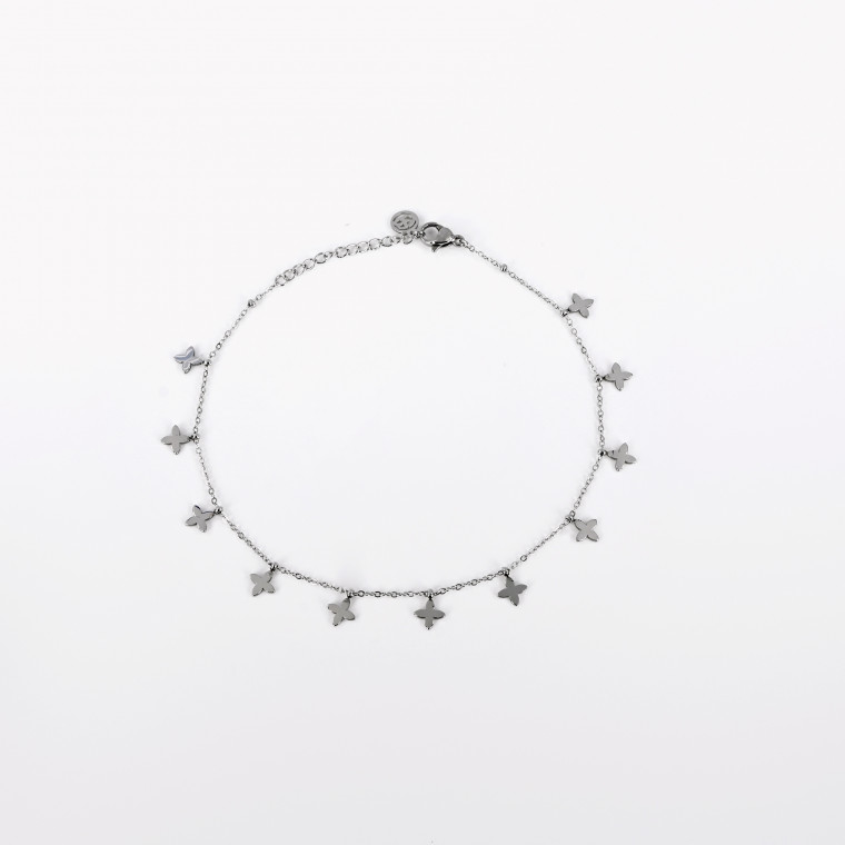 Steel foot bracelet with flower pendants GB