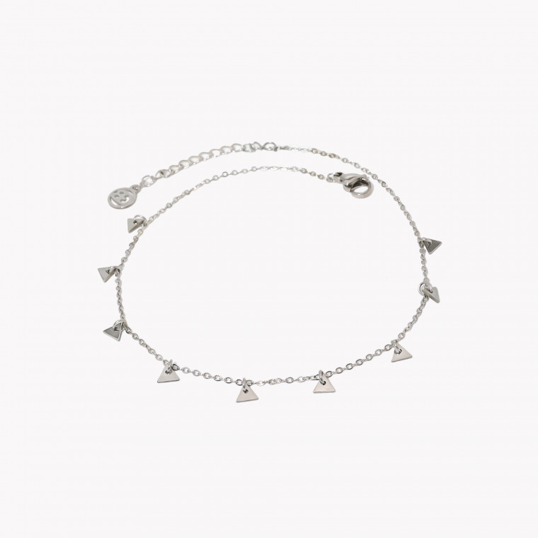 Steel foot bracelet with triangular pendants GB