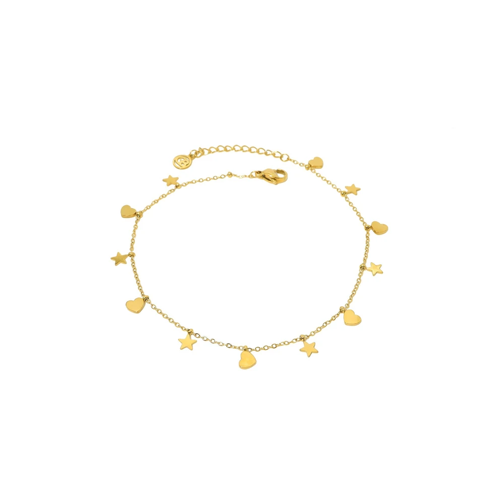 Pulseira de pé aço com pendentes estrelas GB