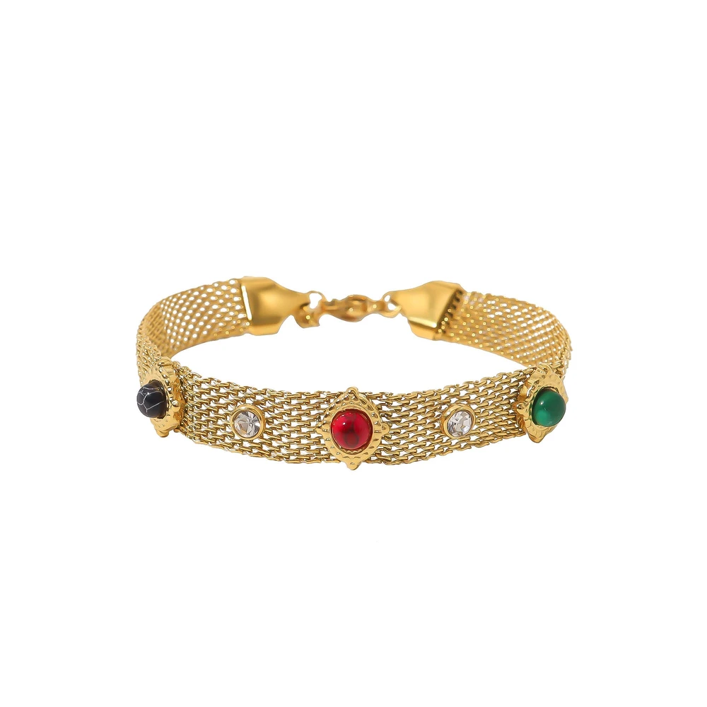 Bracelet en acier épais pierre rond GB