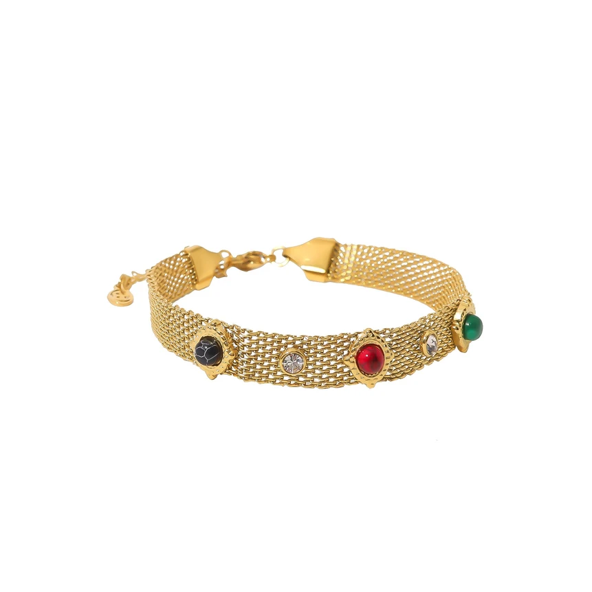 Pulseira em aço grossa pedras redondas GB