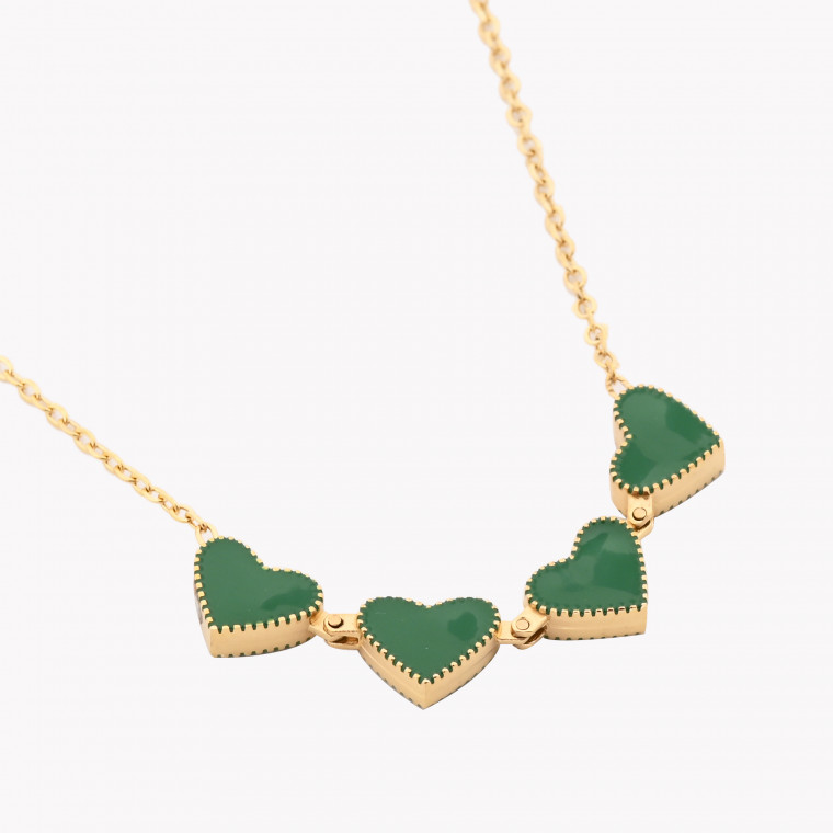Steel necklace clover and heart green GB