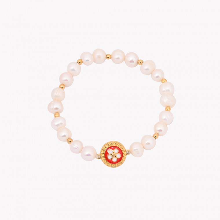 Gold plated bracelet pearls flower GB