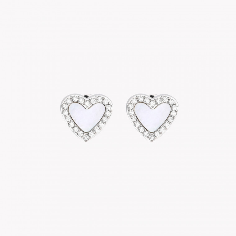 Steel earrings heart mother pearl GB