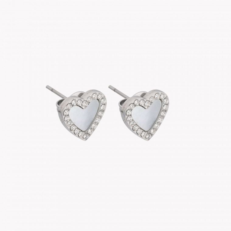 Steel earrings heart mother pearl GB