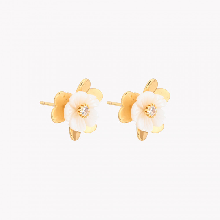 Boucles d&#039;oreilles en acier fleur nacre GB