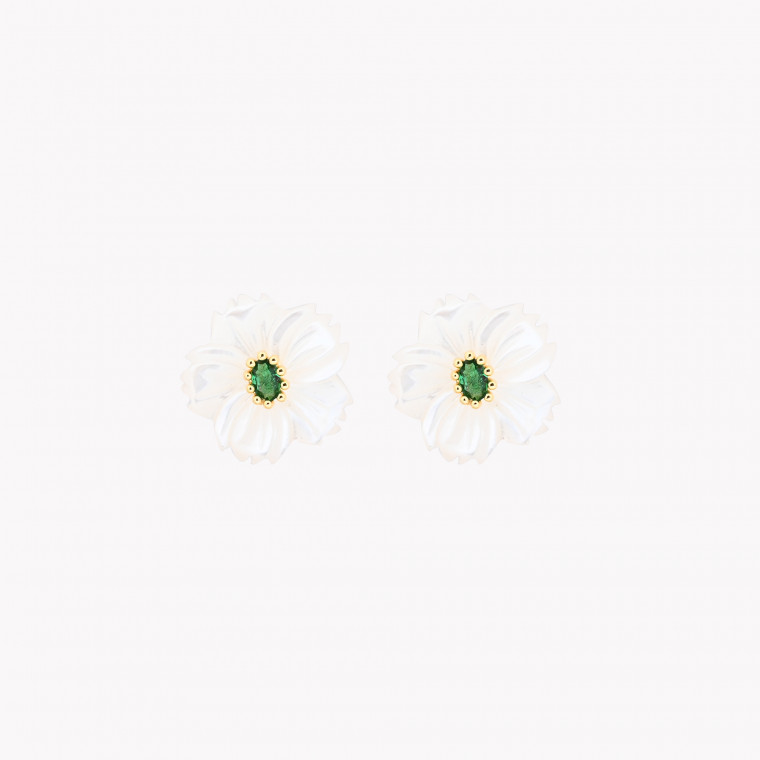 Steel earrings motherpearl flower green GB