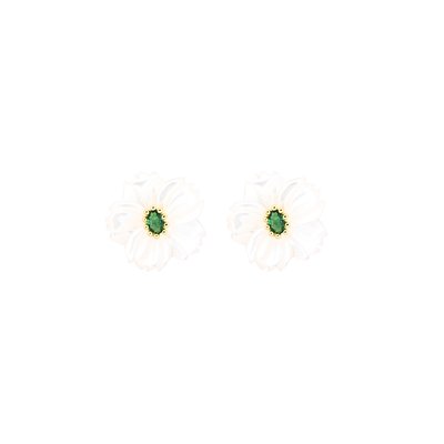 Boucles d\'oreilles en acier nacre fleur vert GB