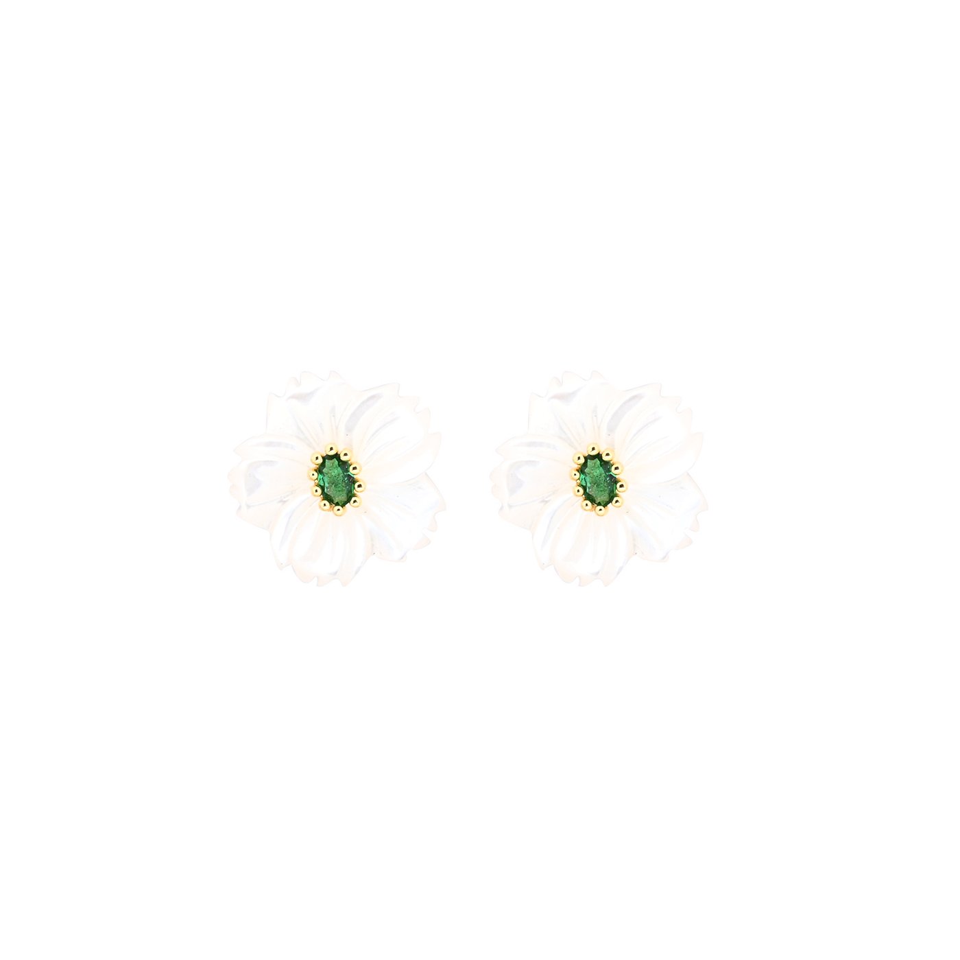 Boucles d\'oreilles en acier nacre fleur vert GB