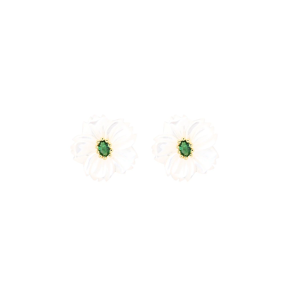 Pendientes en acero nácar flor verde GB