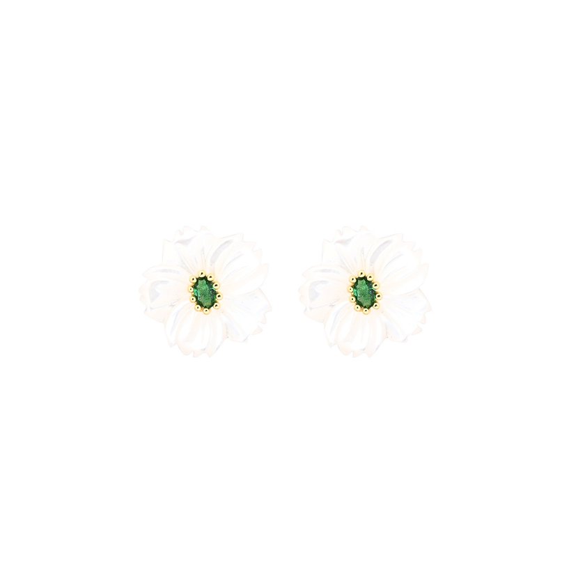 Boucles d'oreilles en acier nacre fleur vert GB