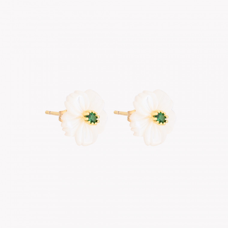 Boucles d&#039;oreilles en acier nacre fleur vert GB