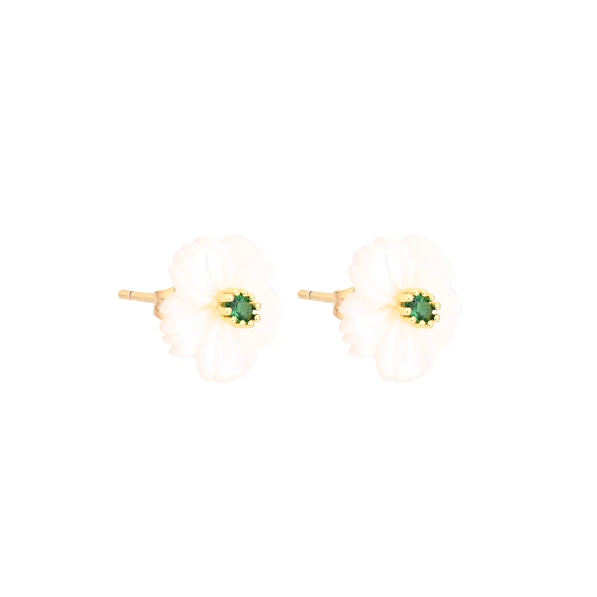 Pendientes en acero nácar flor verde GB