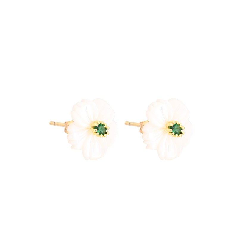 Boucles d'oreilles en acier nacre fleur vert GB
