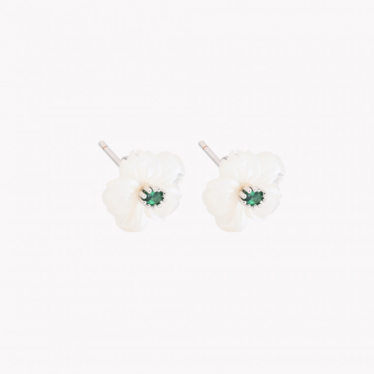 Steel earrings motherpearl flower green GB
