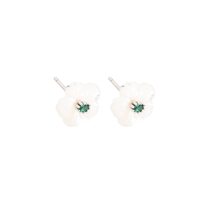 Steel earrings motherpearl flower green GB
