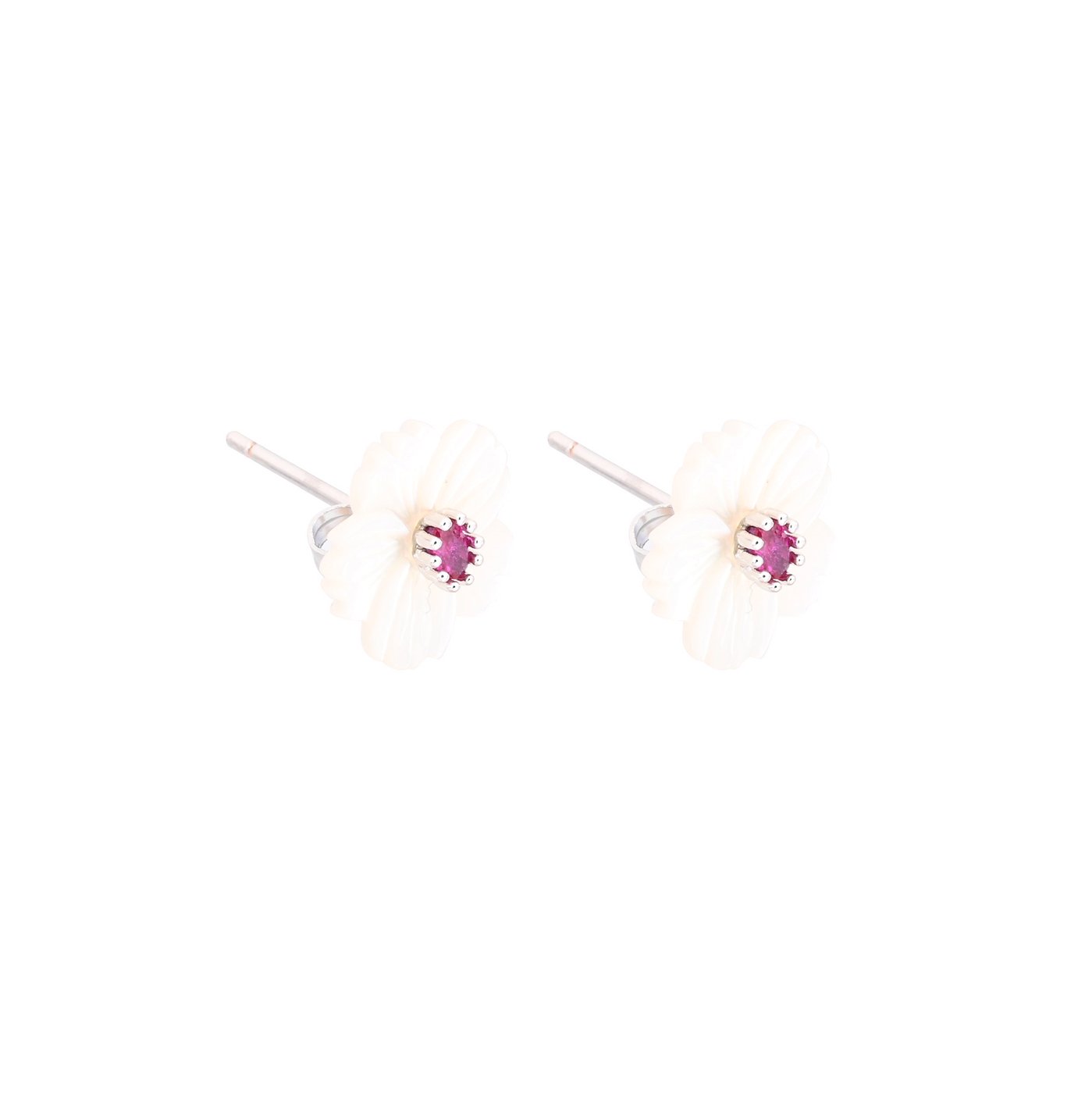 Boucles d\'oreilles en acier nacre fleur rouge GB