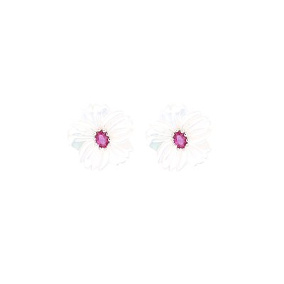 Boucles d\'oreilles en acier nacre fleur rouge GB